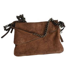 MAXON COLLECTION Italy Textured Leather Crossbody Bag Chain Strap Magnet Zippers